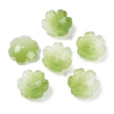 Transparent Spray Paint Glass Bead Caps GLAA-H035-04E-1