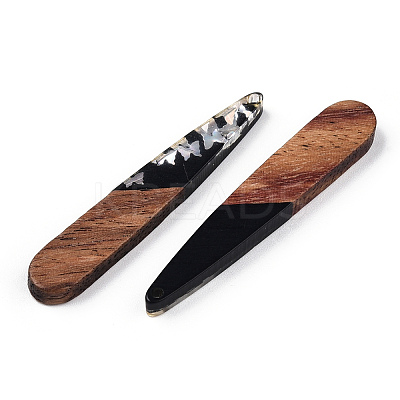 Opaque Resin & Walnut Wood Pendants RESI-N039-64B-1