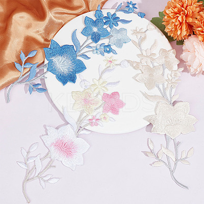 6Pcs 3 Colors Plum Blossom Computerized Embroidery Cloth Iron On Patches PATC-GF0001-04-1
