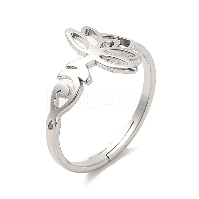 Non-Tarnish 304 Stainless Steel Hollow Lotus Adjustable Ring for Women X-RJEW-M149-32P-1