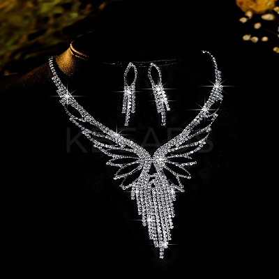 Rhinestone Butterfly Tassel Pendant Necklace & Horse Eye Tassel Stud Earrings Sets for Women WGCD1FC-03-1