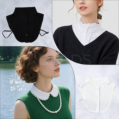 2Pcs 2 Colors Detachable Polyester Shirt Women False Collar AJEW-CY0001-44-1