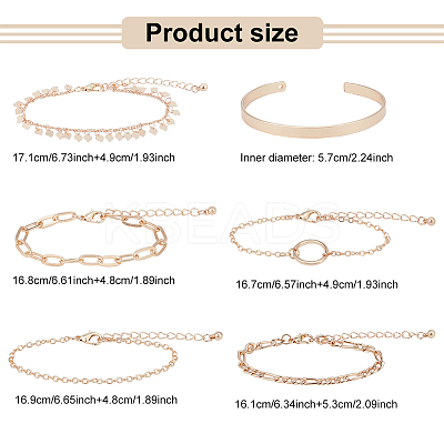 6Pcs 6 Style Alloy Paperclip & Cable & Figaro Chain Bracelets Set BJEW-AN0001-09-1