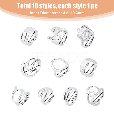 10Pcs 10 Style Alloy & Stainless Steel Open Cuff Ring RJEW-FI0001-13-1
