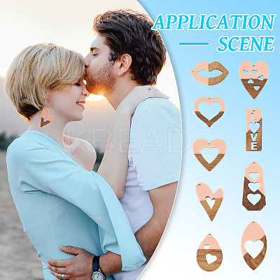 20Pcs 10 Styles Resin and Walnut Pendants WOOD-TA0002-73A-1