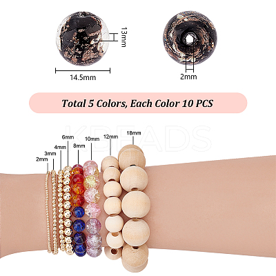 50Pcs 5 Colors Luminous Handmade Gold Sand Lampwork Beads LAMP-PH0001-31-1