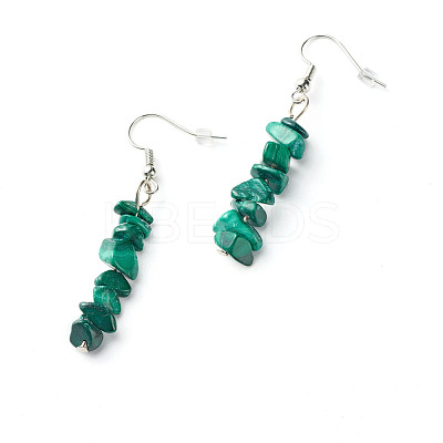 Natural Malachite Chip Beads Dangle Earrings EJEW-JE04649-11-1
