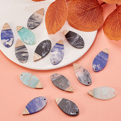 16Pcs 4 Colors Opaque Resin & Walnut Wood Pendants RESI-CJ0001-208-1