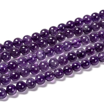 Natural Amethyst Round Bead Strands G-M304-18-6mm-1
