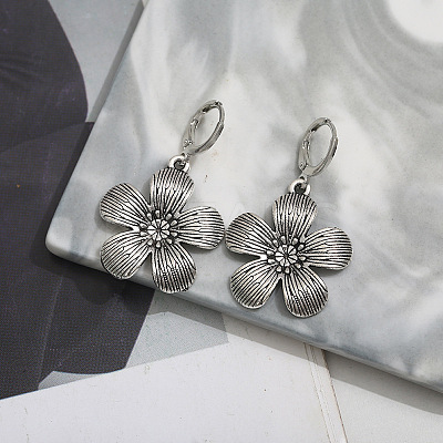 Flower Alloy with Imitation Leather Cord Pendant Necklace & Hoop Earring Sets FS-WGDD3CA-01-1