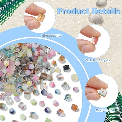 450Pcs 3 Styles Frosted Glass Beads with Golden Glitter Powder DGLA-FS0001-13-1