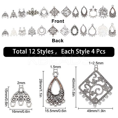 48Pcs 12 Style Tibetan Style Chandelier Components Links FIND-SC0002-17-1