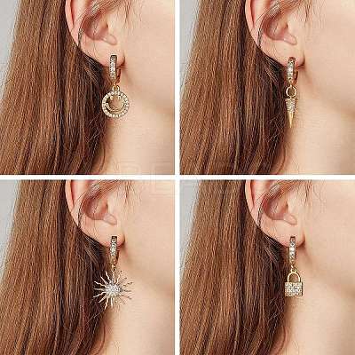 Clear Cubic Zirconia Padlock Drop Huggie Hoop Earrings EJEW-SW00005-06-1