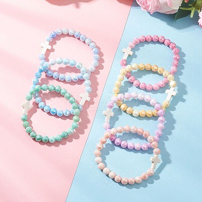 7Pcs 7 Colors Electroplate Glass Stretch Bracelets BJEW-JB12702-1