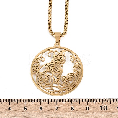 Ring with Cat Shape Pattern 201 Stainless Steel Pendant Necklaces for Men Women LS-NJEW-K283-13G-1