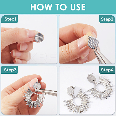 40Pcs 4 Styles Textured Flat Round 304 Stainless Steel Stud Earring Findings STAS-SP0001-54-1