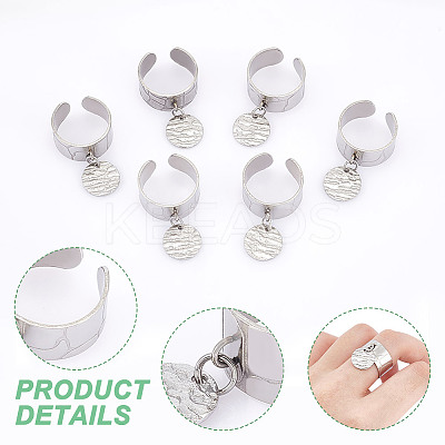 6Pcs 304 Stainless Steel Open Cuff Finger Rings RJEW-UN00009-1