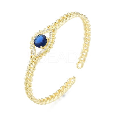 Cubic Zirconia Horse Eye Open Cuff Bangle BJEW-G651-04G-02-1