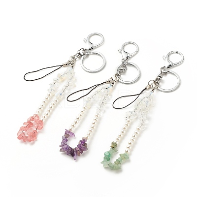 Synthetic & Natural Gemstone with Acrylic Bracelet Keychain HJEW-JM00689-1