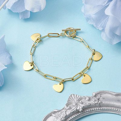 Golden 304 Stainless Steel Charm Bracelets with Brass Paperclip Chains BJEW-JB10031-04-1