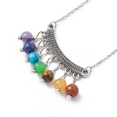 Natural Mixed Gemstone Beaded Curved Rectangle Pendant Necklace NJEW-P274-06-1