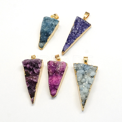 Plated Natural Druzy Agate Triangle Pendants G-R275-08-1