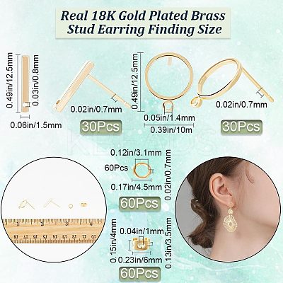 60Pcs 2 Styles Ring & Rectangle Shape Brass Stud Earring Findings DIY-CN0002-59-1
