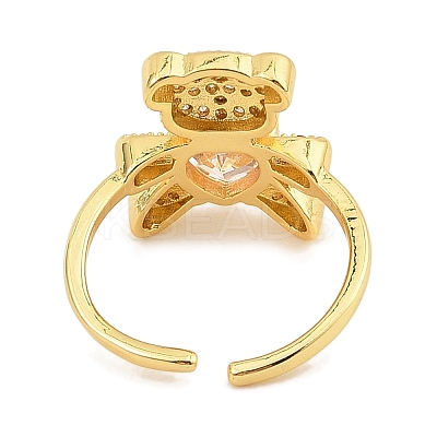 Rack Plating Brass Micro Pave Cubic Zirconia Open Cuff Rings for Women RJEW-S392-02G-B-1