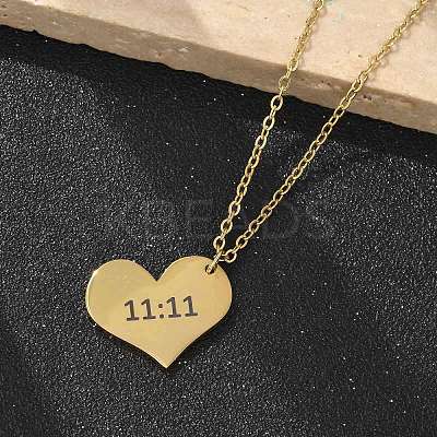 304 Stainless Steel Number 11:11 Pendant Necklaces NJEW-NH0002-01G-01-1