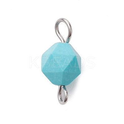 Faceted Natural Mixed Gemstone Star Cut Round Connector Charms PALLOY-JF02722-02-1