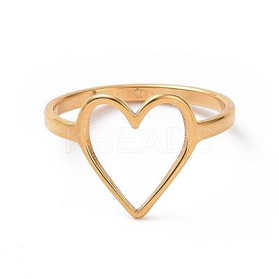 Ion Plating(IP) 201 Stainless Steel Heart Finger Ring RJEW-J051-16G-1
