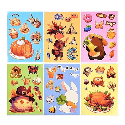 6Pcs Thanksgiving Day Paper Self-Adhesive Picture Stickers STIC-C010-32-1