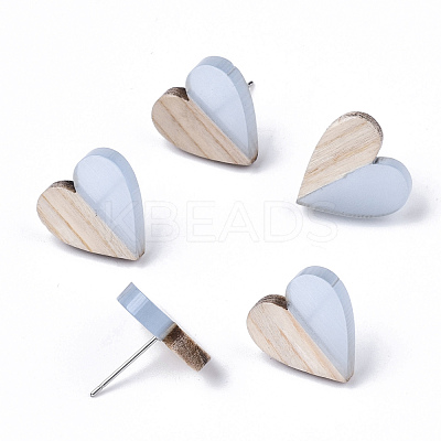 Transparent Resin & Wood Stud Earrings EJEW-N017-002A-D01-1