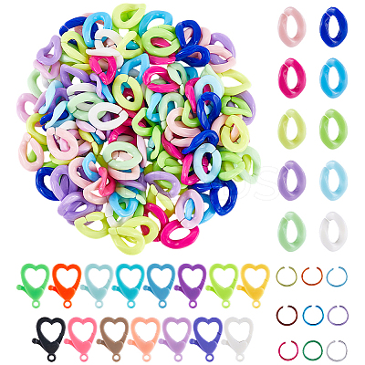 400Pcs Opaque Acrylic Twist Quick Link Connectors with 25Pcs Opaque Acrylic Lobster Claw Clasps with 50Pcs Aluminum Wire Open Jump Rings FIND-SP0002-70-1