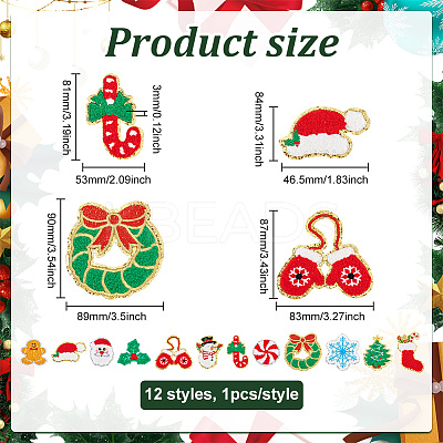 12Pcs 12 Style Christmas Theme Towel Embroidery Cloth Iron on/Sew on Patches PATC-FG0001-47-1