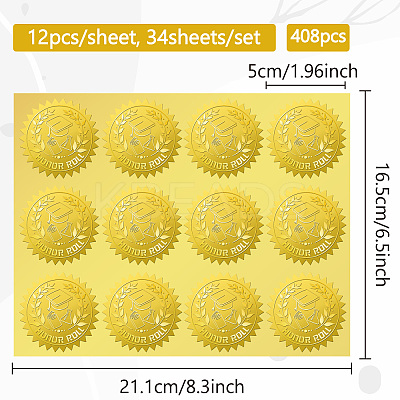 34 Sheets Honor Roll Self Adhesive Gold Foil Embossed Stickers DIY-WH0509-038-1
