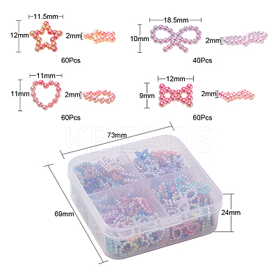 220Pcs 4 Styles Rainbow ABS Plastic Imitation Pearl Linking Rings OACR-YW0001-18-1