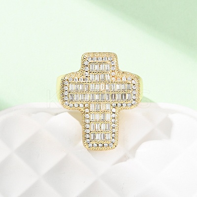 Adjustable Brass Micro Pave Cubic Zirconia Cuff Rings for Women RJEW-B139-03G-1