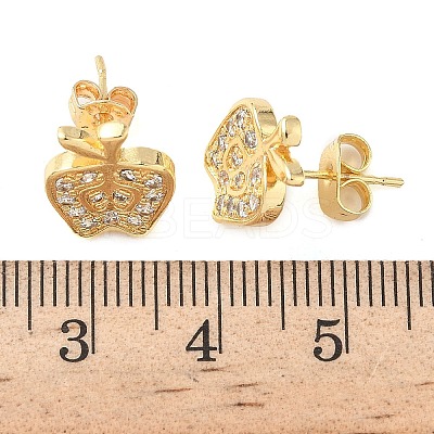 Apple Brass Micro Pave Clear Cubic Zirconia Stud Earrings EJEW-Z144-24G-1