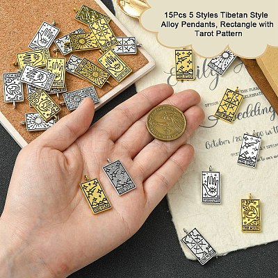 15Pcs 5 Styles Tibetan Style Alloy Pendants TIBEP-YW0001-76AG-1