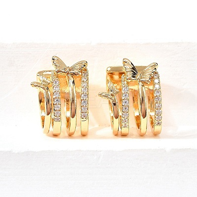 Brass Micro Pave Clear Cubic Zirconia Cuff Earrings EJEW-F370-34G-1