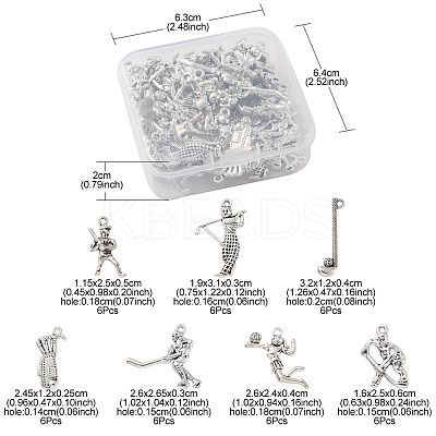 42Pcs 7 Style Sports Theme Tibetan Style Alloy Pendants FIND-FS0001-56-1