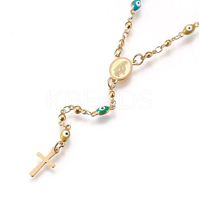 304 Stainless Steel Rosary Bead Necklaces LS-NJEW-E133-01G-1