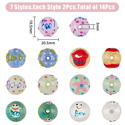 14Pcs 7 Colors AB Color Transparent Crackle Acrylic Round Beads OACR-FH0001-049-1