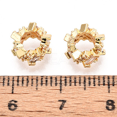 Brass Micro Pave Clear Cubic Zirconia Rondelle European Beads KK-N275-08G-1