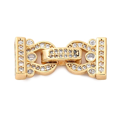 Brass Micro Pave Clear Cubic Zirconia Fold Over Clasps KK-P291-16G-1