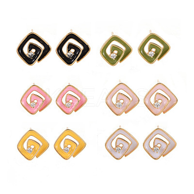 Brass Micro Pave Clear Cubic Zirconia Stud Earring Findings with Enamel KK-S356-624G-NF-1