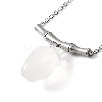 Bamboo with Flower Natural Agate Pendant Necklace NJEW-P260-02P-1