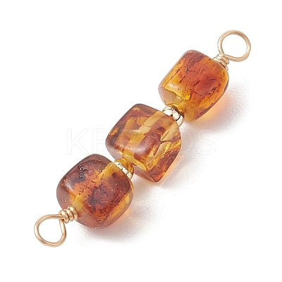 3Pcs 3 Styles Natural Amber Cube Beaded Connector Charms PALLOY-JF04926-1