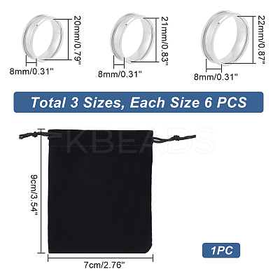 18Pcs 3 Size 201 Stainless Steel Grooved Finger Ring Settings STAS-UN0042-68-1